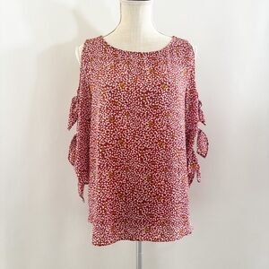 BOLD elements Red and White Asymmetrical Flutter Sleeve Blouse